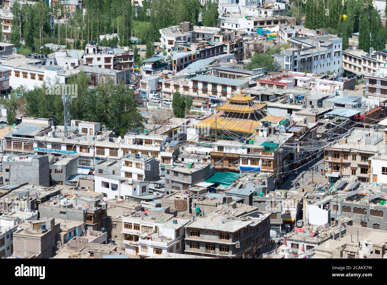 Ladakh, Inde - Leh vue sur la ville depuis le monastère de Namgyal Tsemo (Namgyal Tsemo Gompa) à Leh, Ladakh, Jammu-et-Cachemire, Inde. Banque D'Images