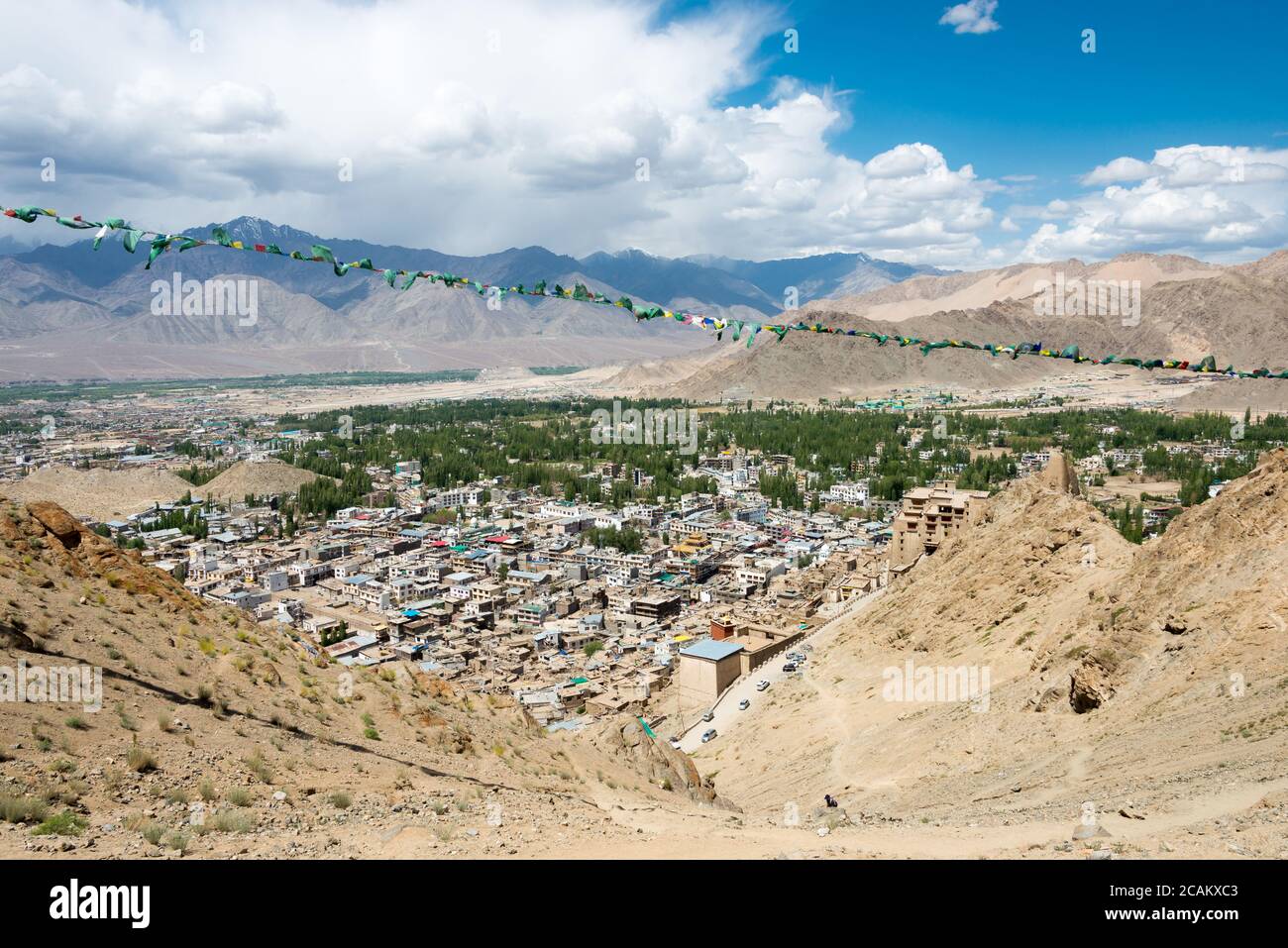 Ladakh, Inde - magnifique vue panoramique depuis le monastère de Namgyal Tsemo (Namgyal Tsemo Gompa) à Leh, Ladakh, Jammu et Cachemire, Inde. Banque D'Images