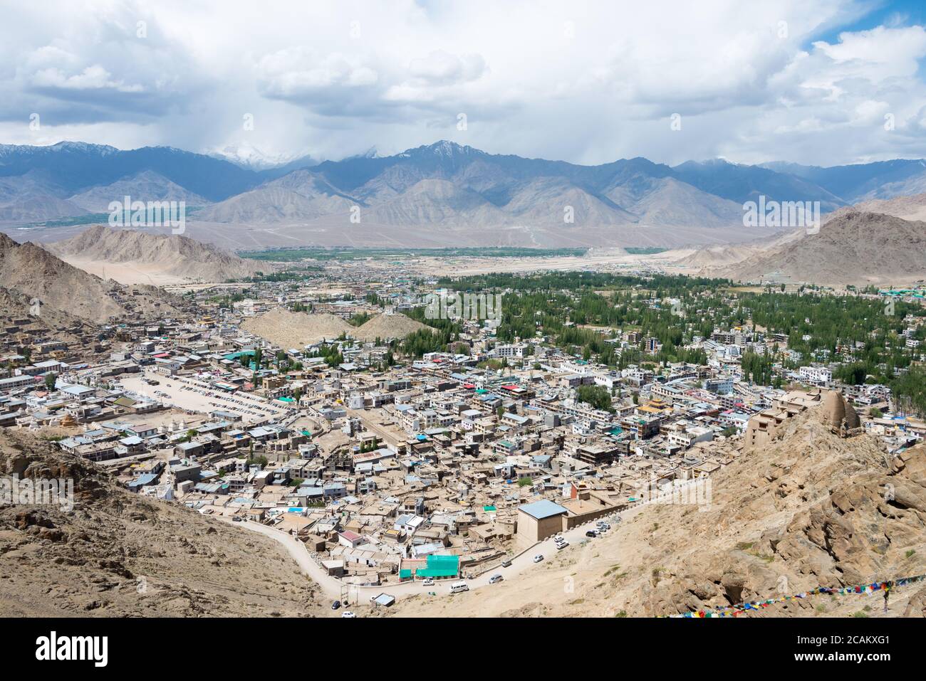 Ladakh, Inde - magnifique vue panoramique depuis le monastère de Namgyal Tsemo (Namgyal Tsemo Gompa) à Leh, Ladakh, Jammu et Cachemire, Inde. Banque D'Images