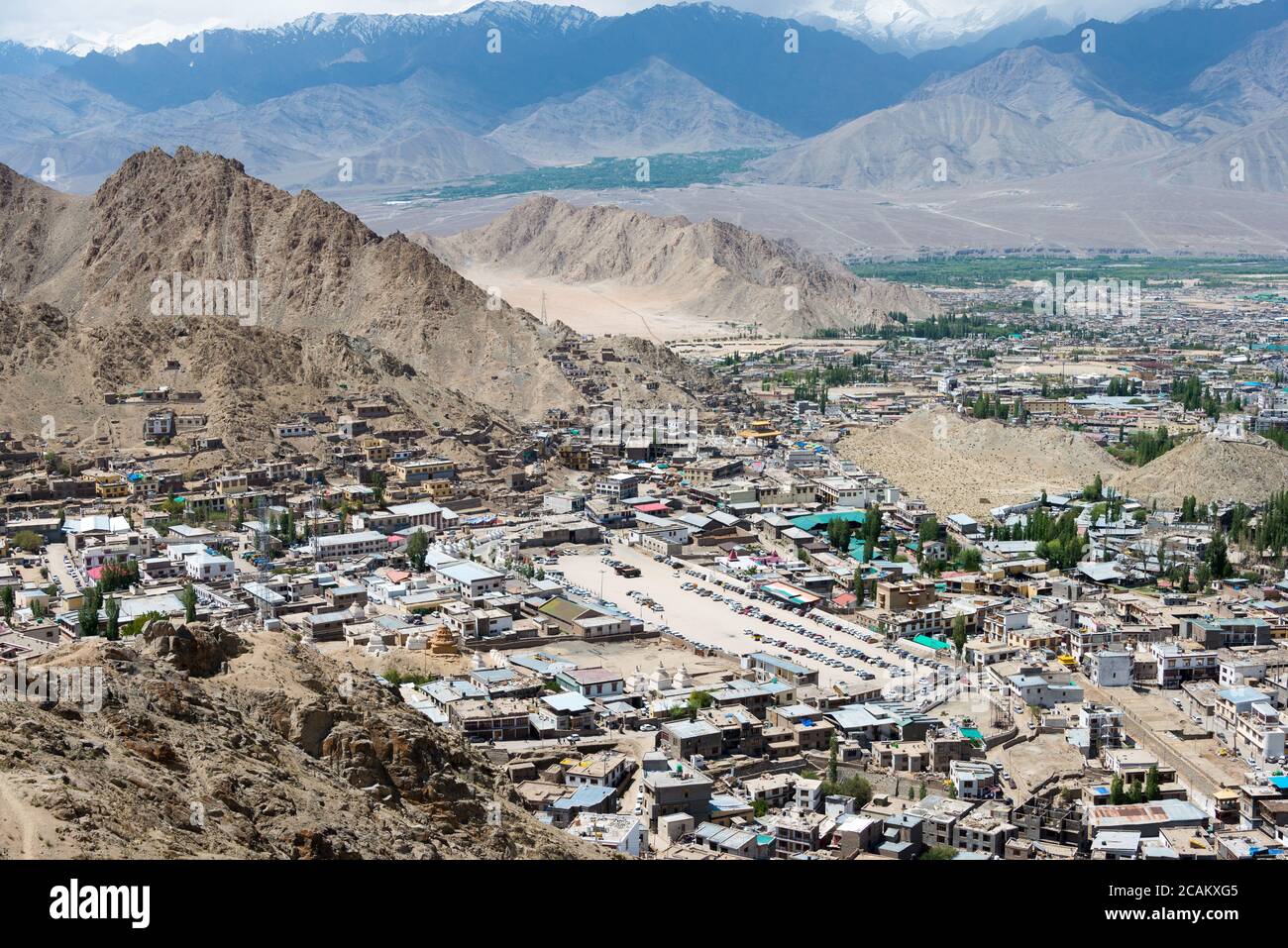 Ladakh, Inde - magnifique vue panoramique depuis le monastère de Namgyal Tsemo (Namgyal Tsemo Gompa) à Leh, Ladakh, Jammu et Cachemire, Inde. Banque D'Images