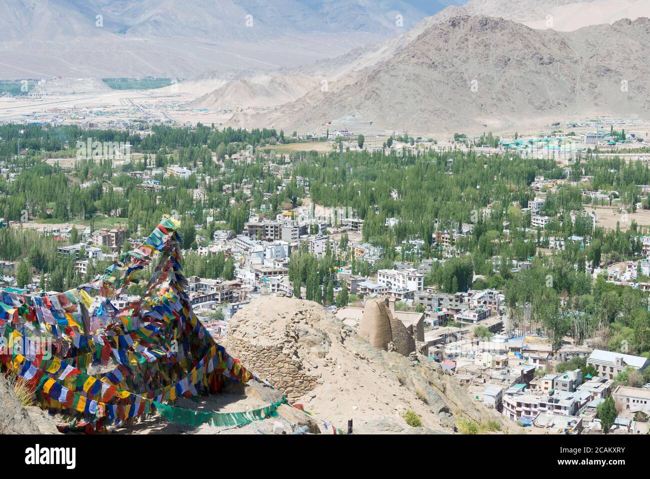 Ladakh, Inde - magnifique vue panoramique depuis le monastère de Namgyal Tsemo (Namgyal Tsemo Gompa) à Leh, Ladakh, Jammu et Cachemire, Inde. Banque D'Images