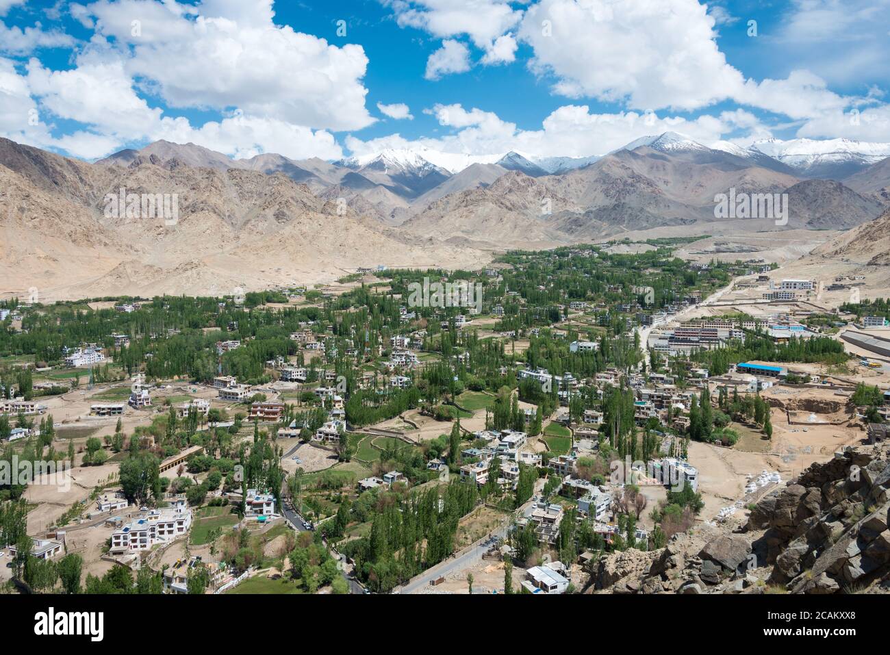 Ladakh, Inde - magnifique vue panoramique depuis le monastère de Namgyal Tsemo (Namgyal Tsemo Gompa) à Leh, Ladakh, Jammu et Cachemire, Inde. Banque D'Images