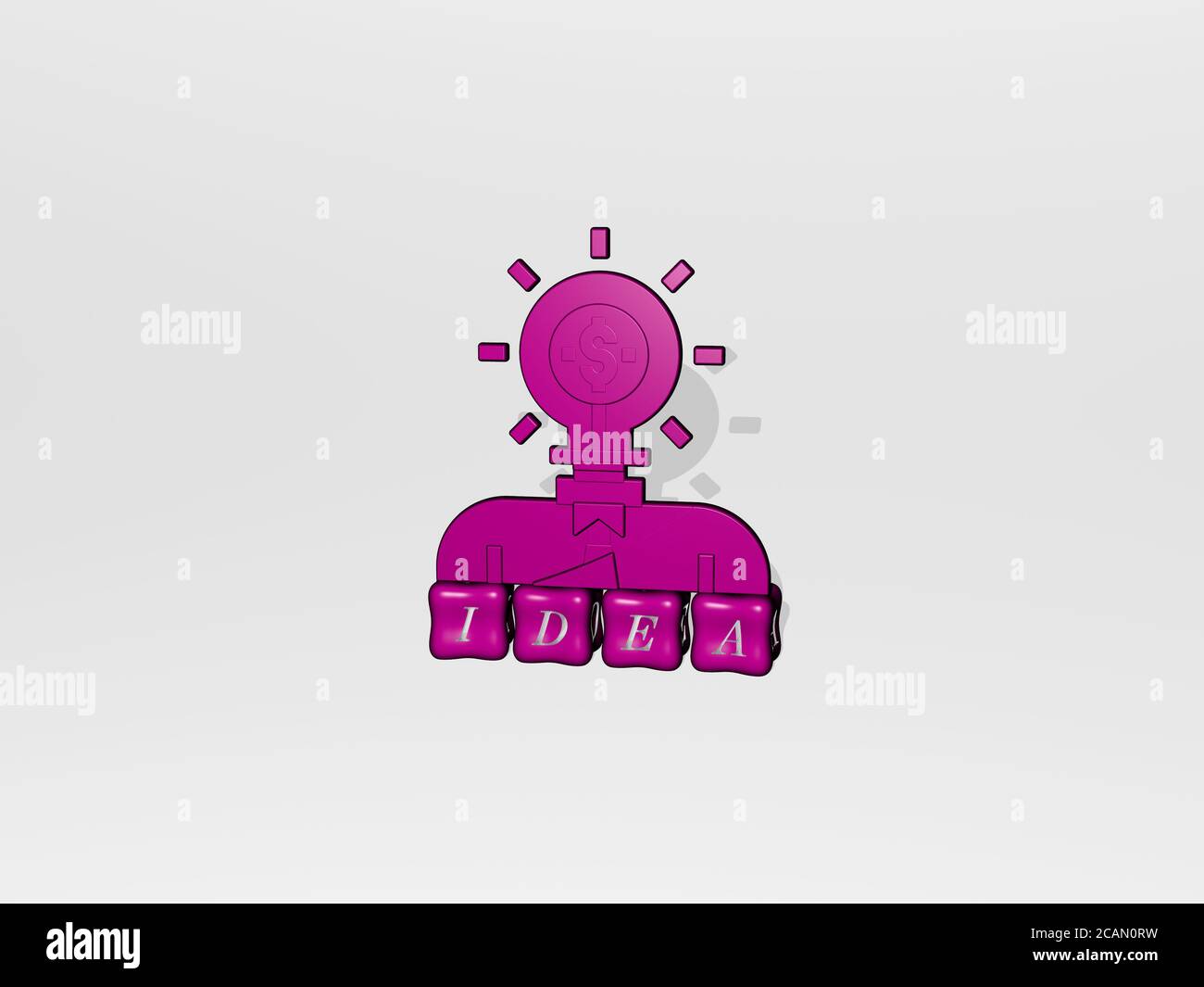 IDEA 3D icône objet sur le texte de lettres cubes, illustration 3D pour le concept et l'arrière-plan Banque D'Images