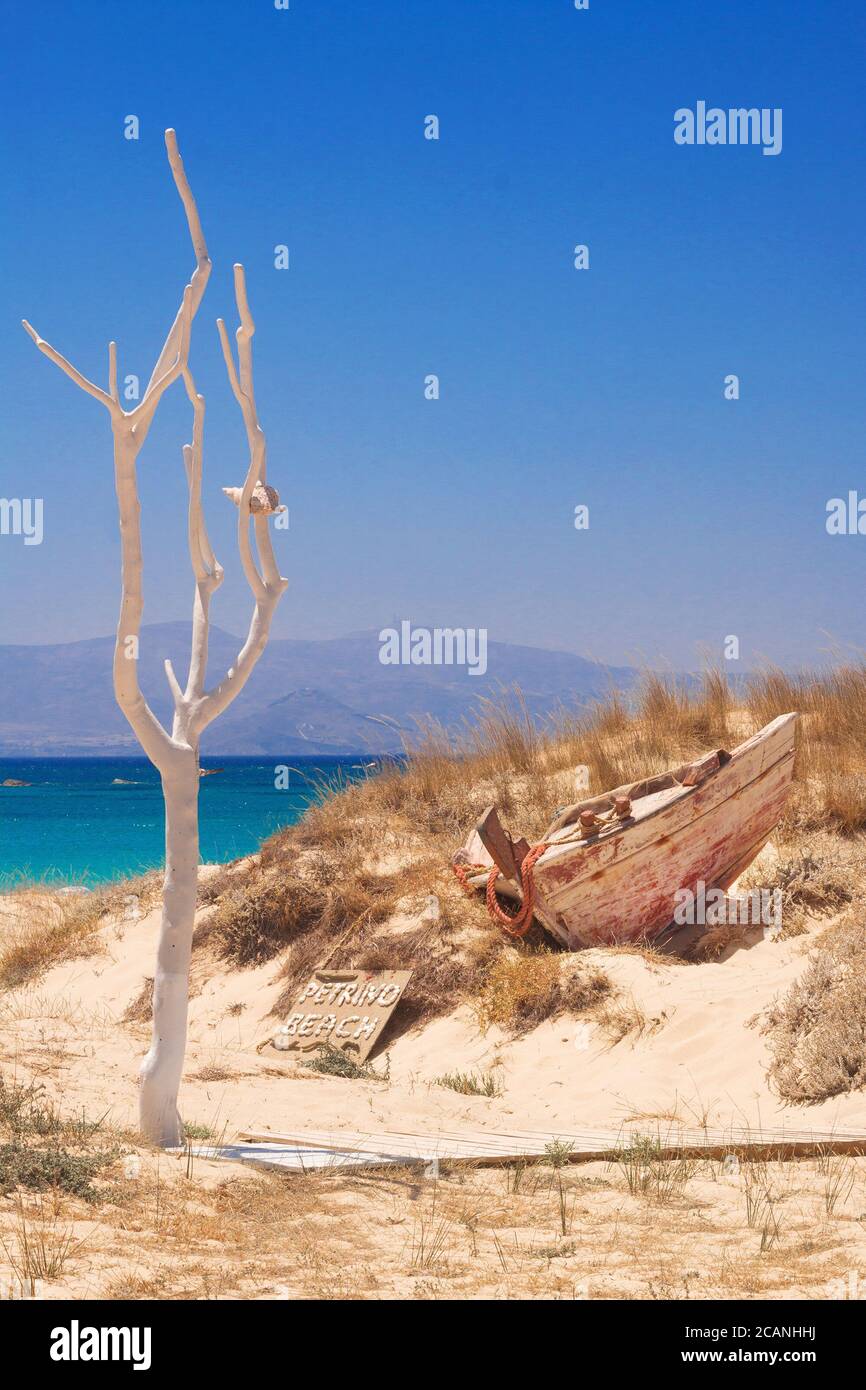Plage de Petrino sur l'île de Naxos, Grèce Banque D'Images