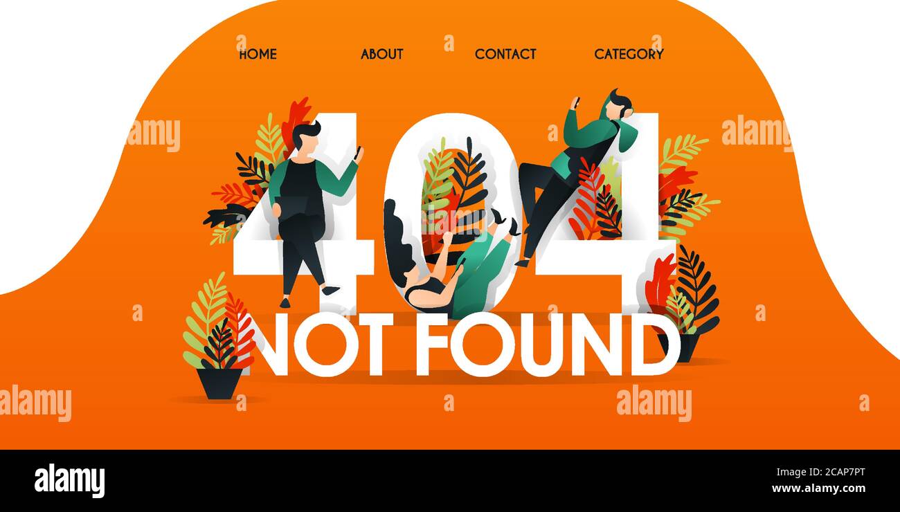 Les hommes, les femmes et les personnes qui se latent au-dessus des mots '404 INTROUVABLE'. Page non trouvée 404 design tamplate. Avec caractère et plat design peut utiliser pour, Illustration de Vecteur