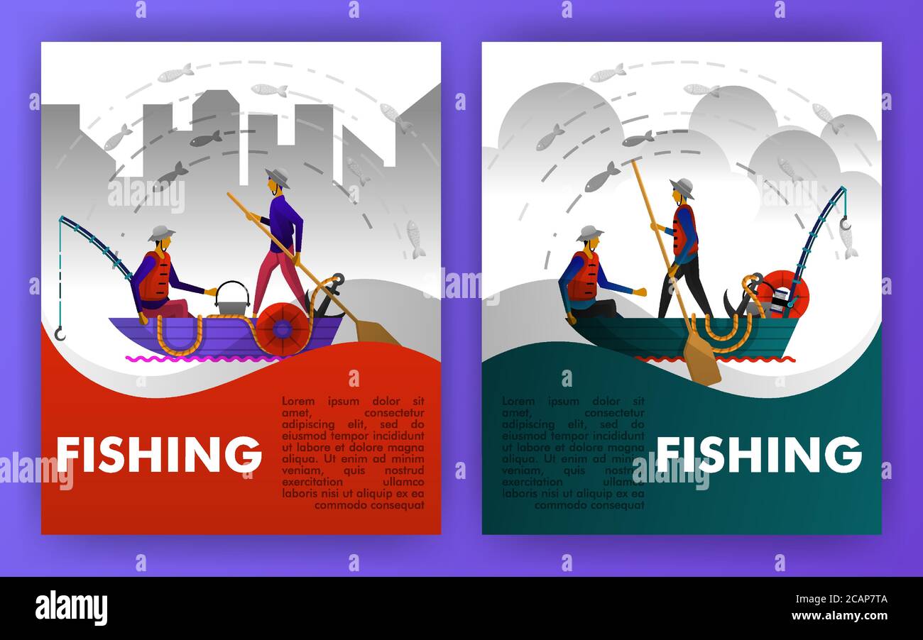 Les pêcheurs sont la pêche sur le bord du port, transportant les canots et les engins de pêche traditionnels. peut être utiliser pour, landing page, site Web, application mobile, poster Illustration de Vecteur