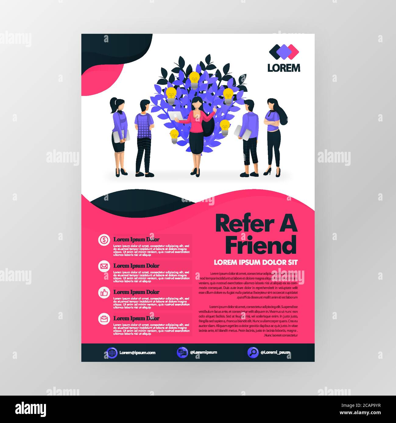 Vente multi-niveau d'affaires ou de produit de filiale et la recherche de lignes de fond. Recommander un concept d'illustration vectorielle ami pour le Web, le site Web, l'AP d'arrivée Illustration de Vecteur