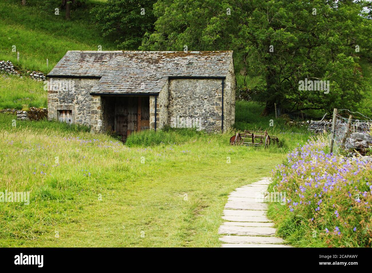 La grange de l'olf à Malham, près de la voie menant à la Foss de Janet Banque D'Images