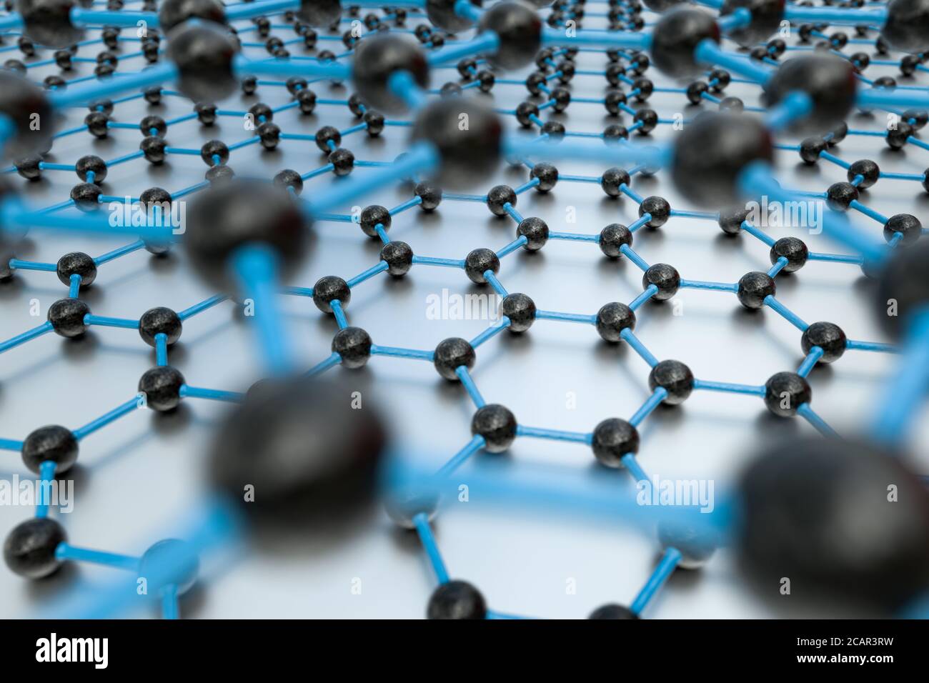 Rendu 3D des feuilles de graphène sur une surface métallique blanche Banque D'Images