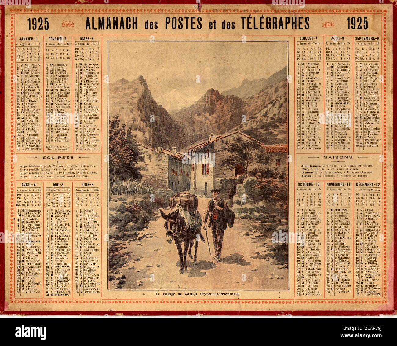 Almanach des postes 1925 village des Pyrénées Banque D'Images