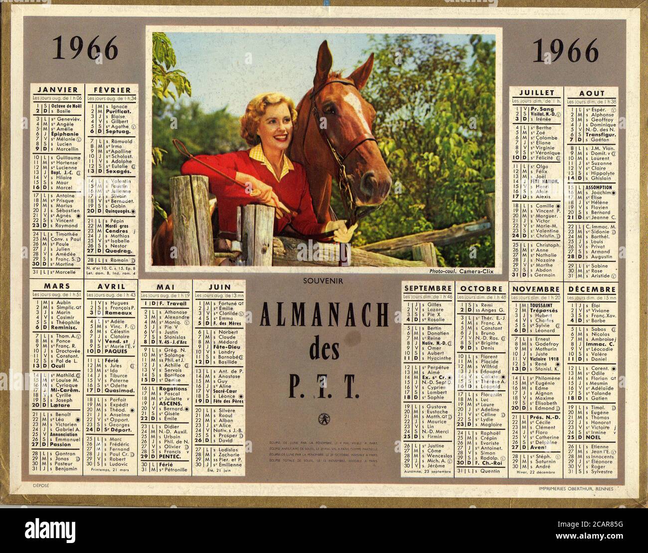 Almanach des postes 1966 cheval et cavaliere Banque D'Images