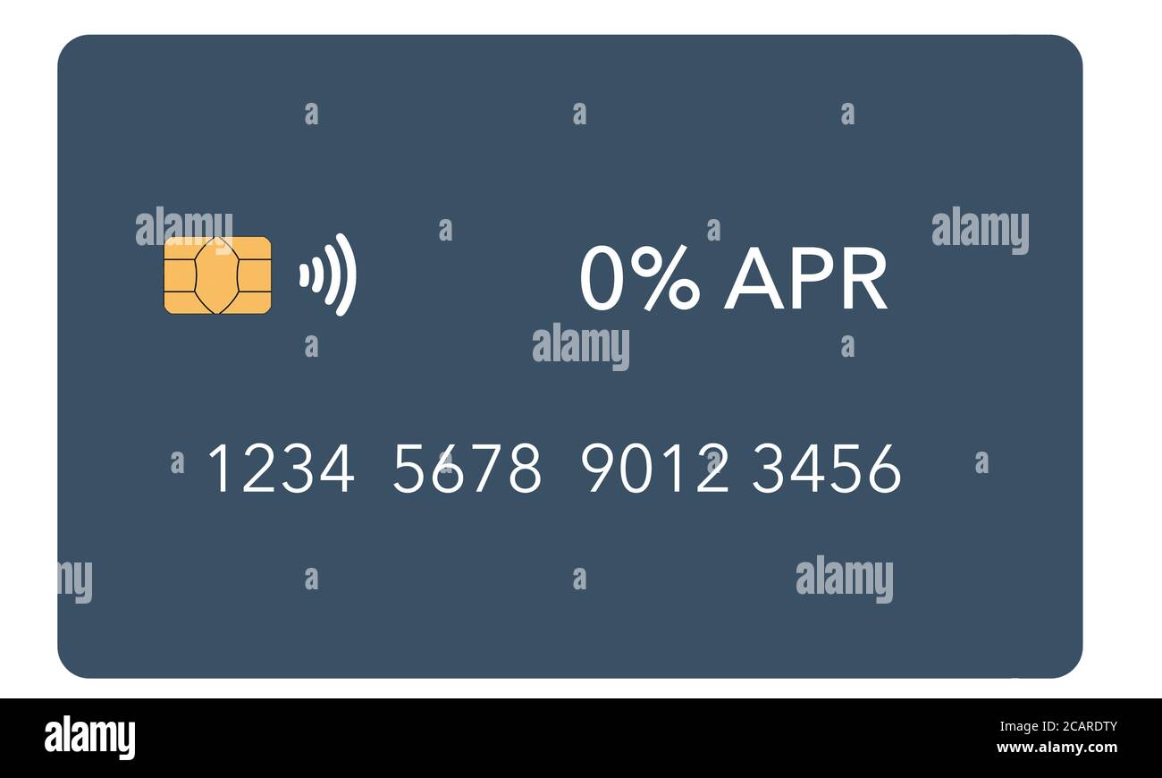 Une carte de crédit 0% APR est vue isolée sur un fond clair. Il s'agit d'une carte factice ou générique. Il est un environ une douzaine de différents types de cartes de crédit ava Banque D'Images