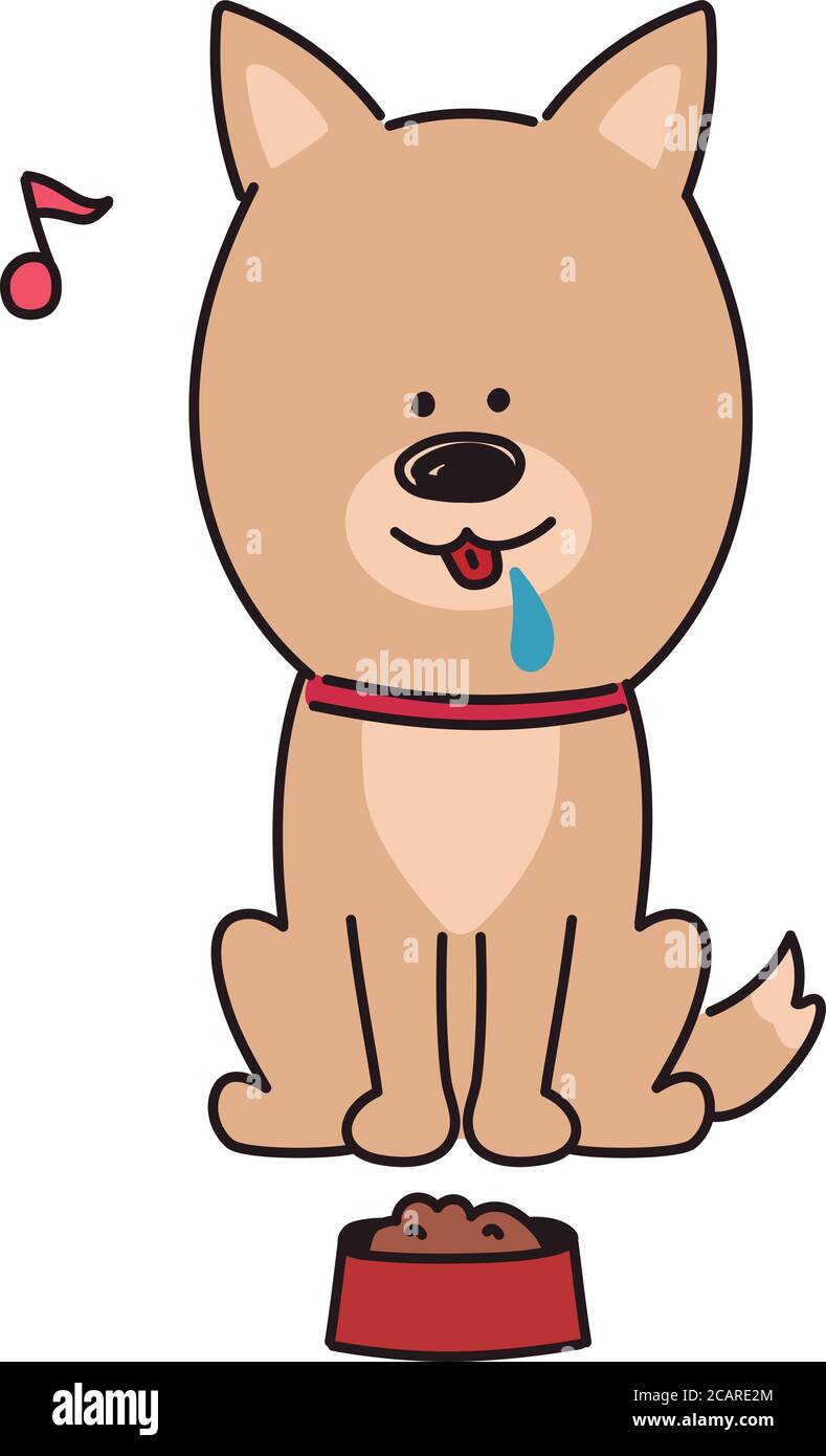 Chien léchant ses lèvres attendant ardemment sur le point de manger de la nourriture. Illustration vectorielle isolée sur fond blanc. Illustration de Vecteur