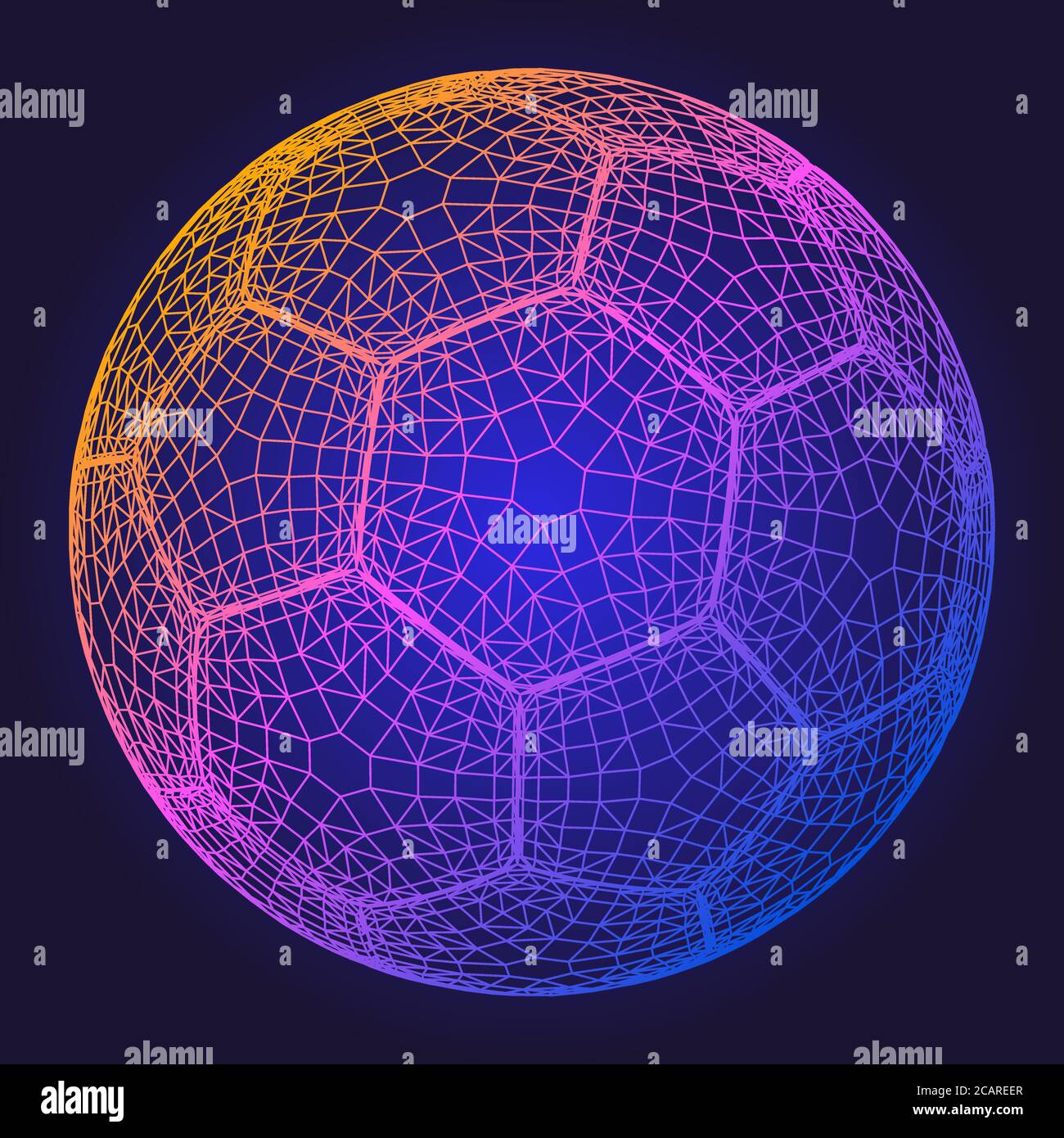 Ballon de football grille filaire colorée. Modèle d'affiche de sport futuriste. Illustration du vecteur football. Filet de boule au néon brillant. Illustration de Vecteur