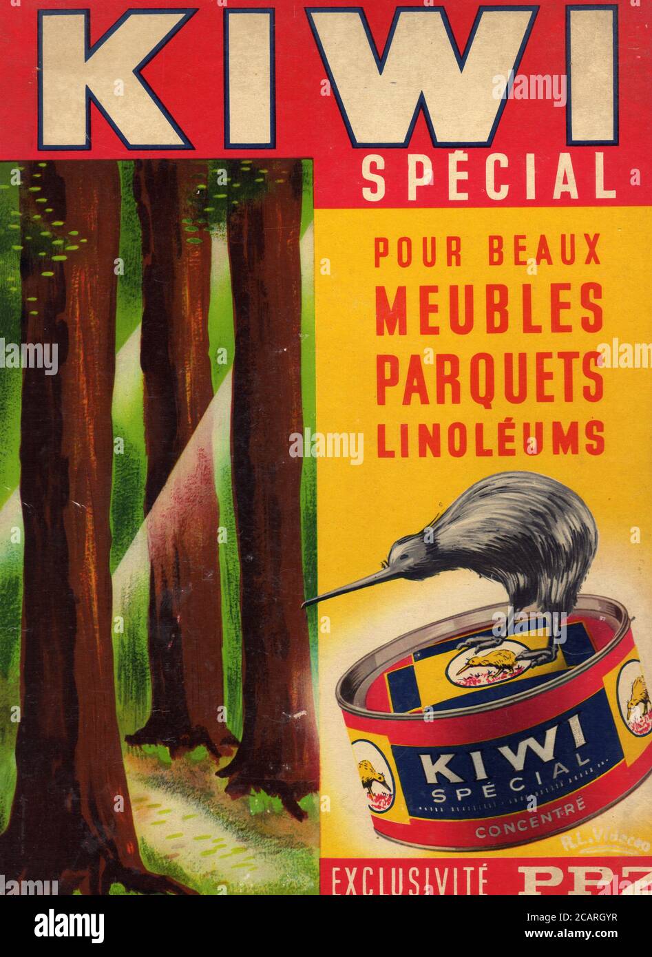 Carton PLV cirage Kiwi vers 1950 Banque D'Images
