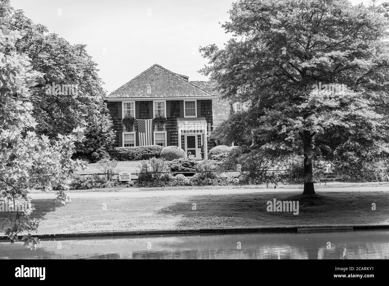 Un vieux deux étages a shingled la maison sur James Lane à East Hampton, NY Banque D'Images