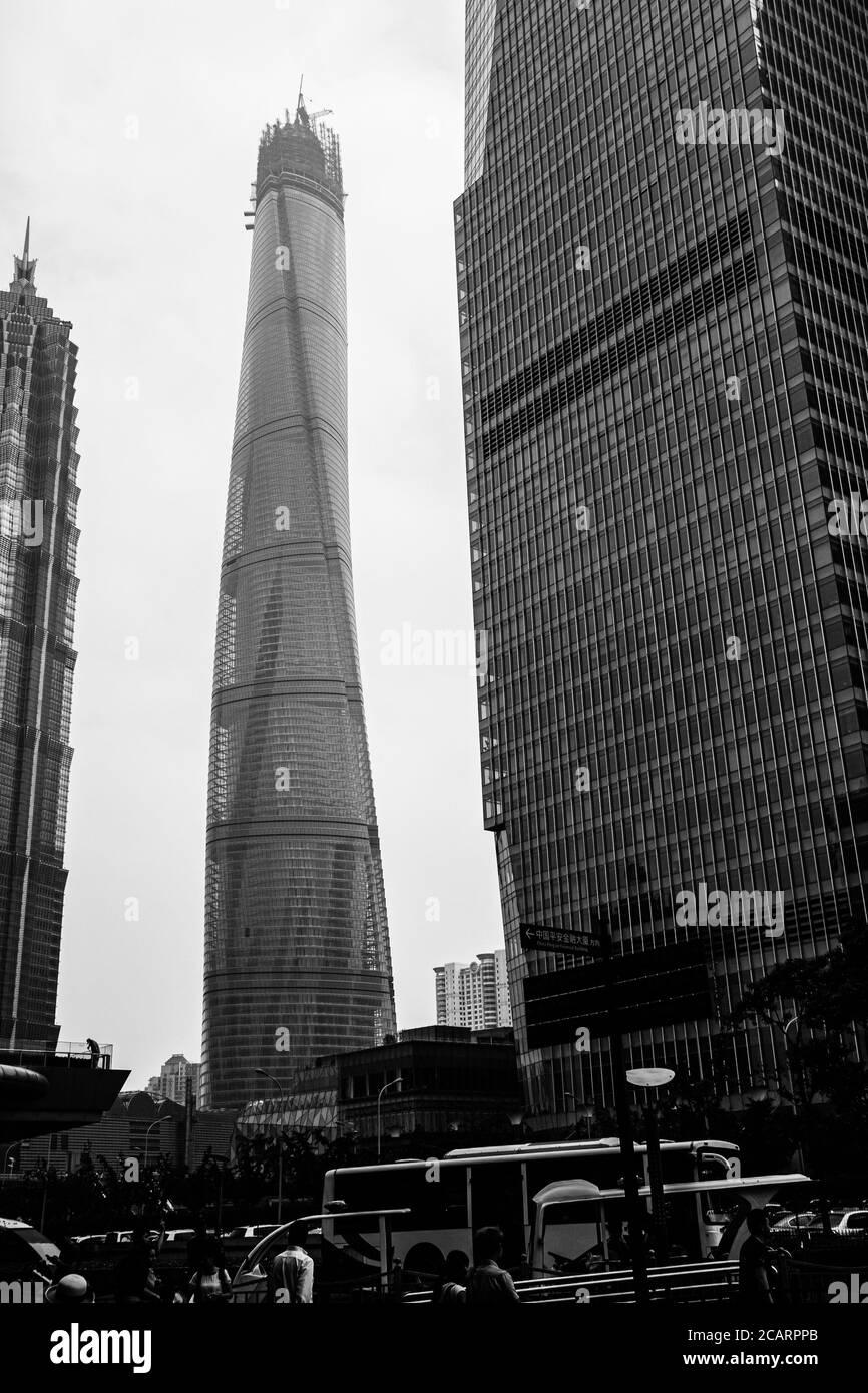 Vue sur la Tour de Shanghai en construction, à Pudong, Shanghai, Chine Banque D'Images