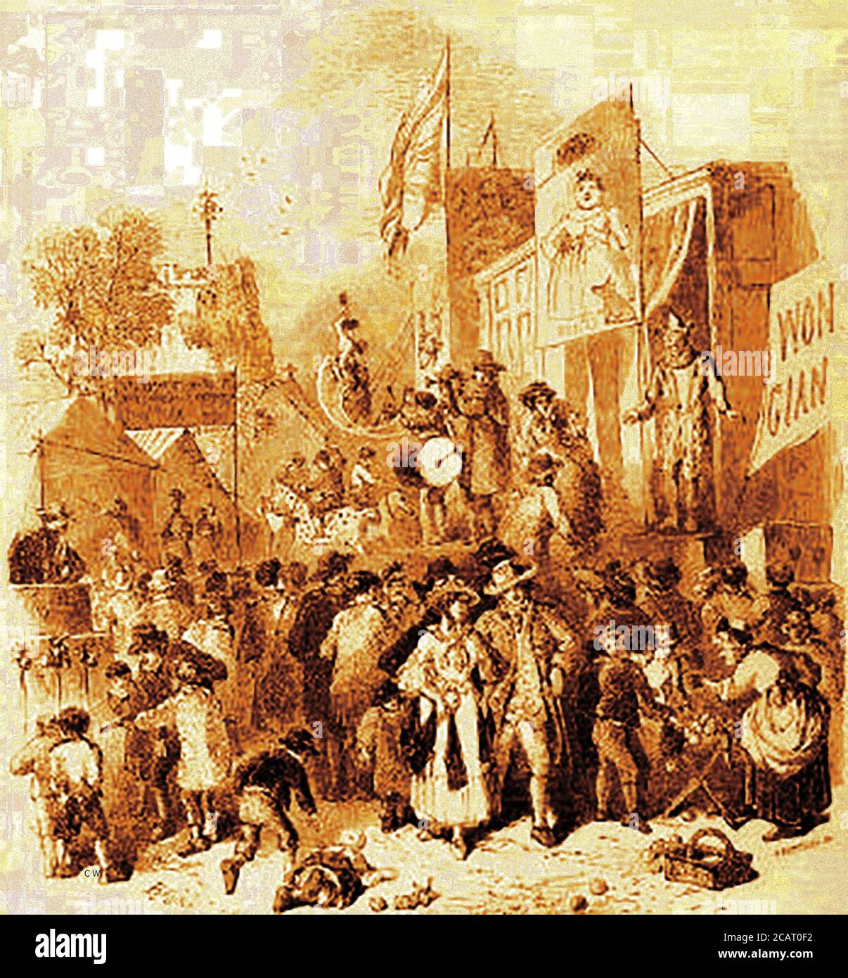 Coutumes et traditions anglaises - une gravure de 1845 représentant un Foire traditionnelle de septembre Banque D'Images
