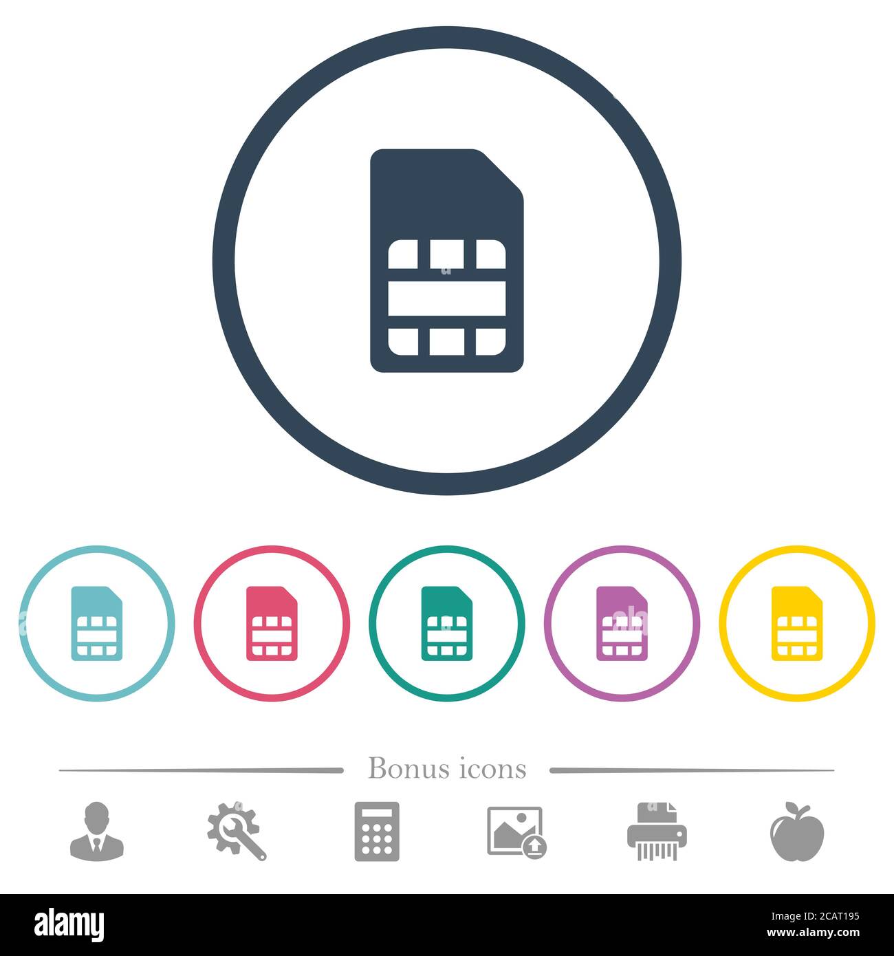 Icônes de couleur plate de la carte SIM dans des contours ronds. 6 icônes bonus incluses. Illustration de Vecteur
