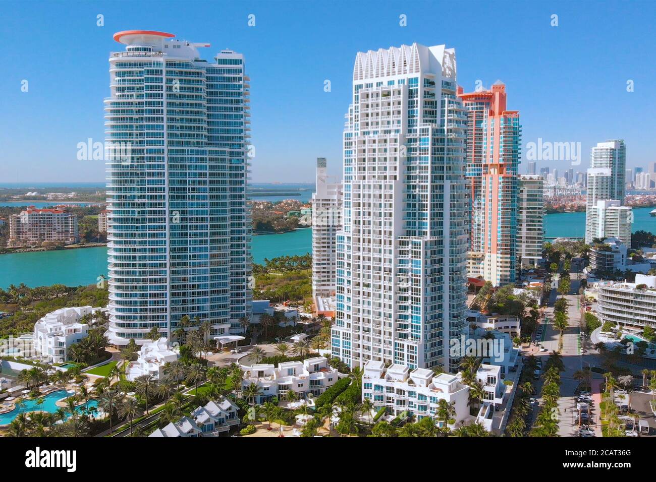 Vue aérienne South Pointe Beach, Miami, Floride, Banque D'Images
