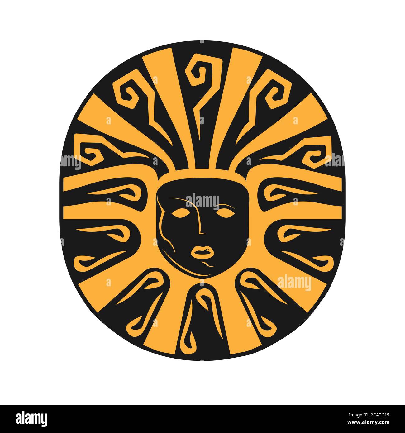 Symbole du soleil tribal aztèque au visage humain. Logo Vector Illustration de Vecteur