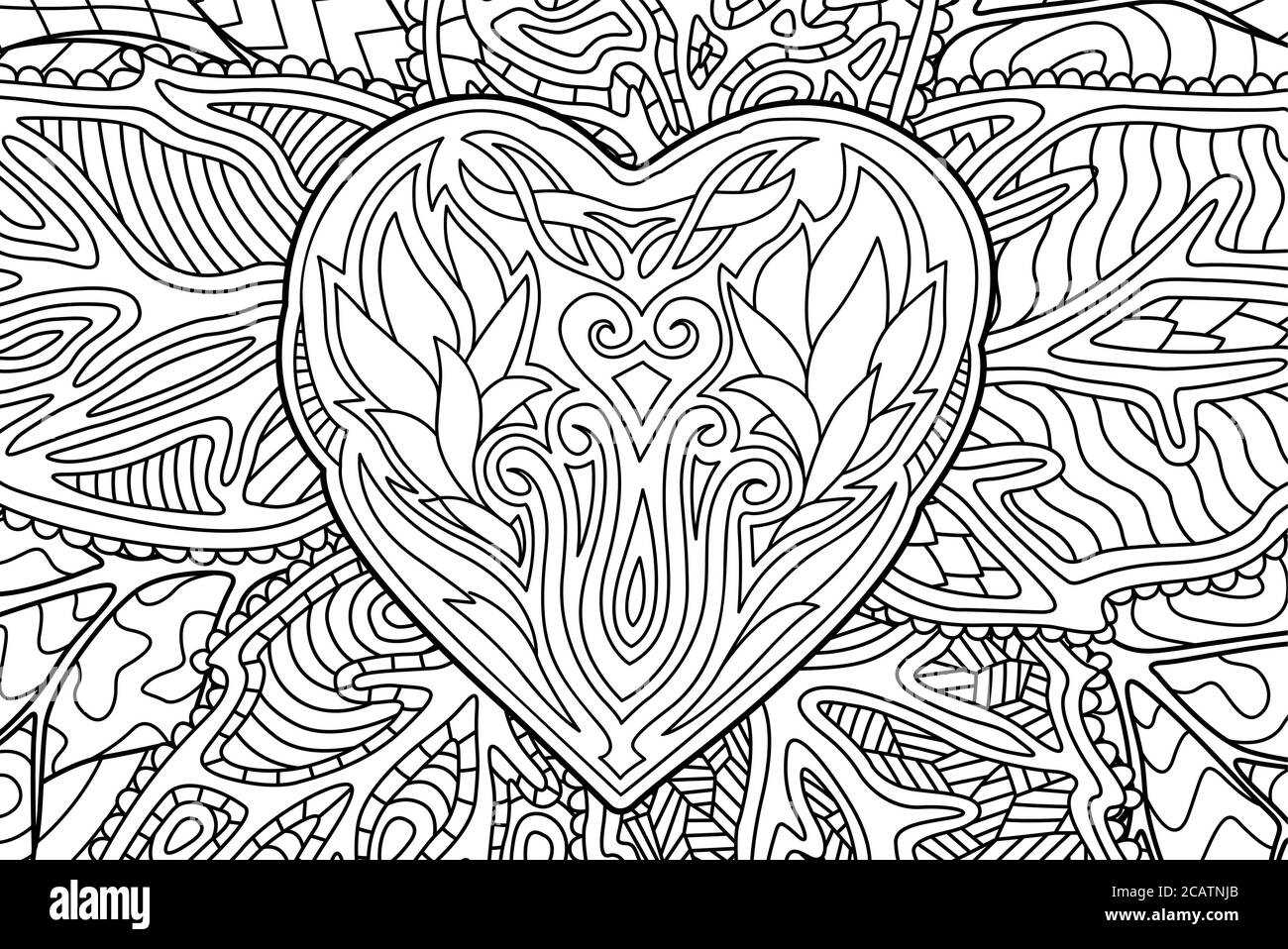 Belle page de livre de coloriage rectangulaire avec forme de coeur Illustration de Vecteur