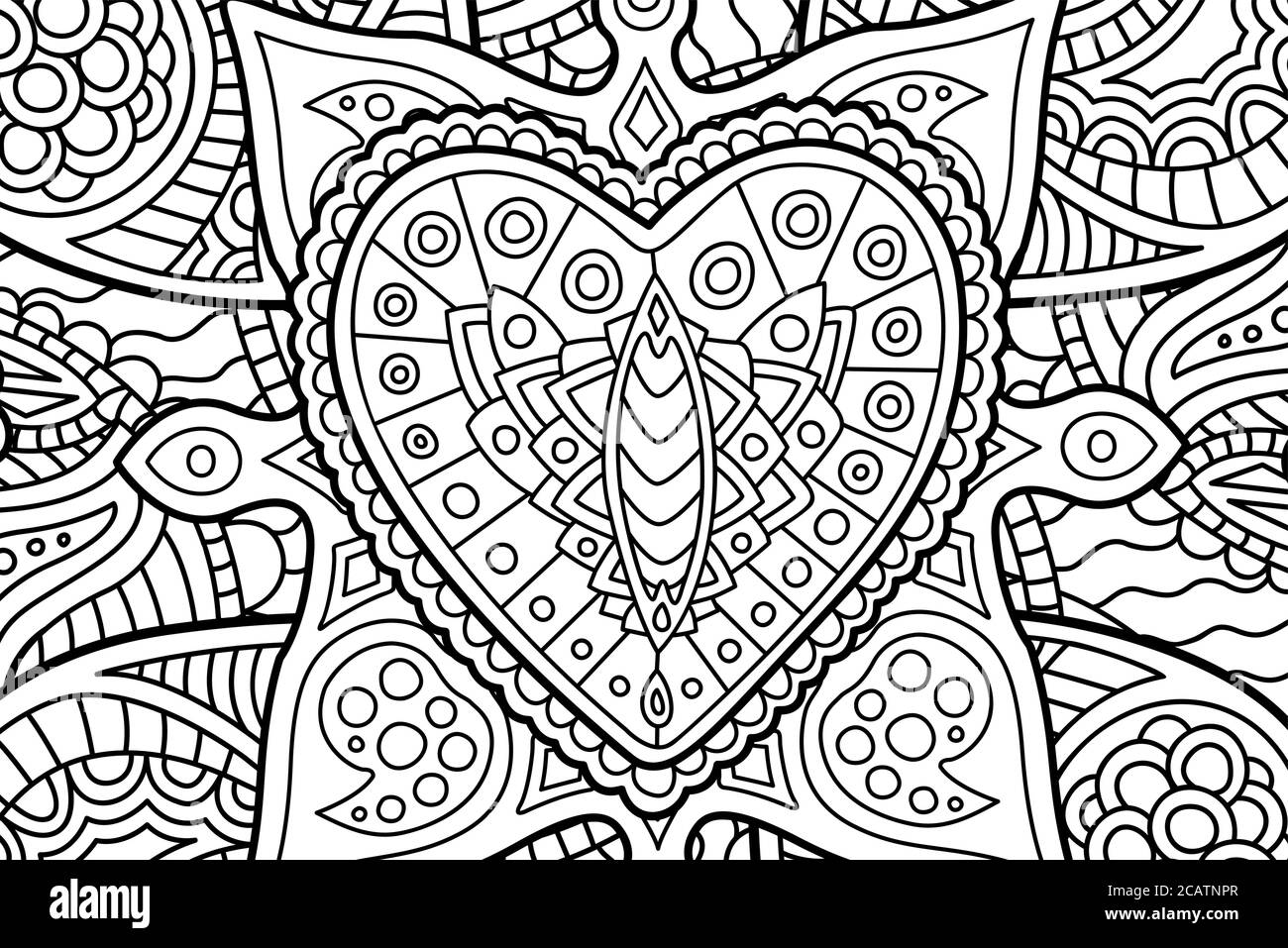 Page de livre à colorier avec rectangle d'art abstrait avec coeur décoratif Illustration de Vecteur