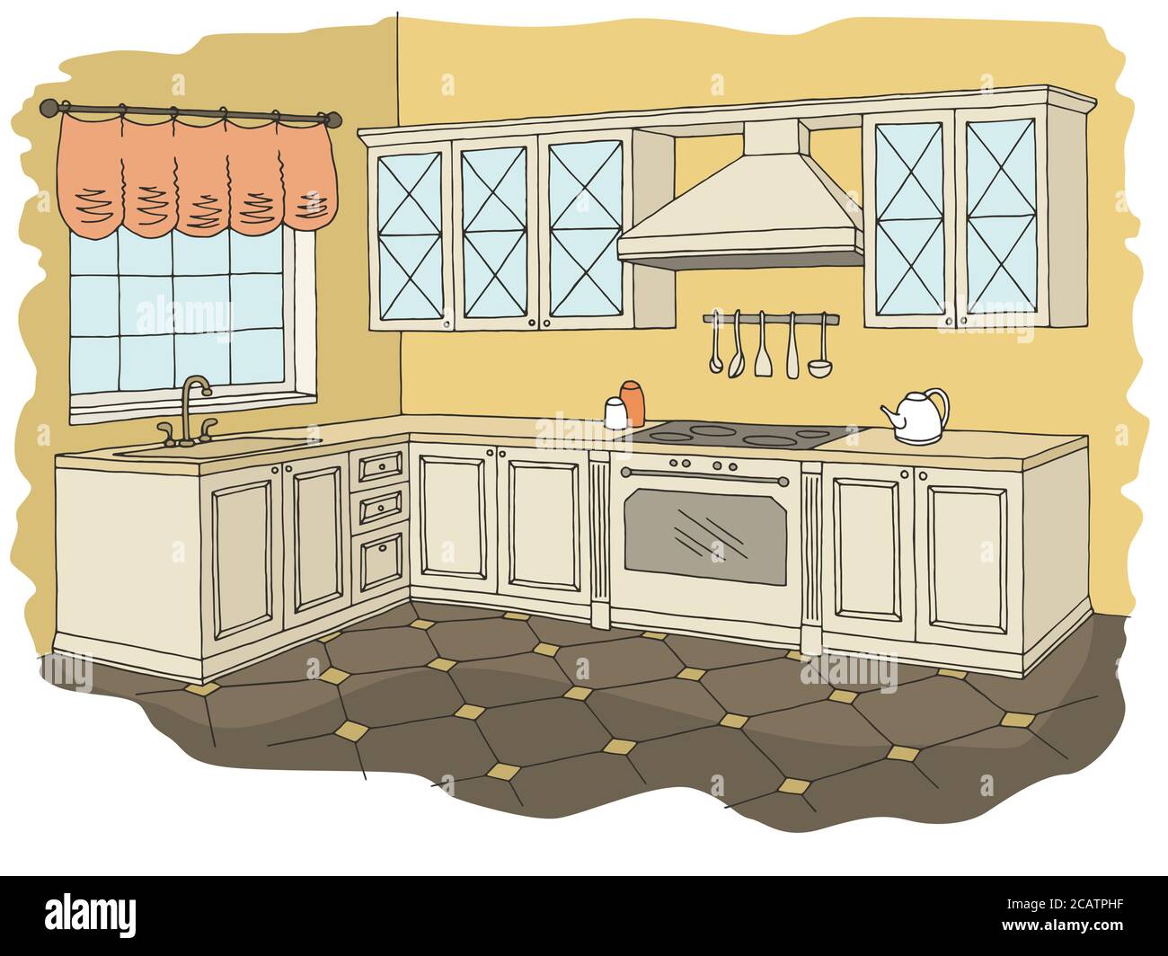Cuisine salle graphique maison couleur intérieure esquisse illustration vecteur Illustration de Vecteur