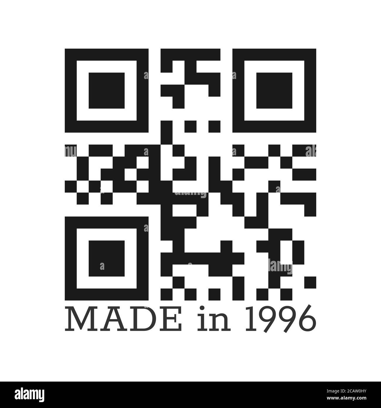 Fabriqué en 1996. Caractères vectoriels stylisés avec un code QR réel. Illustration pour les vêtements, les textiles et les salutations. Illustration vectorielle isolée sur un coup Illustration de Vecteur