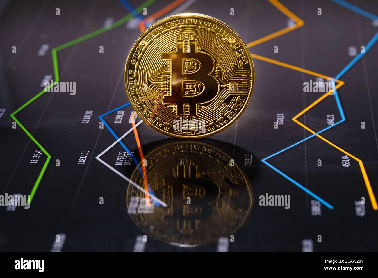 Gros plan du graphique de valeur de Bitcoin d'or Banque D'Images