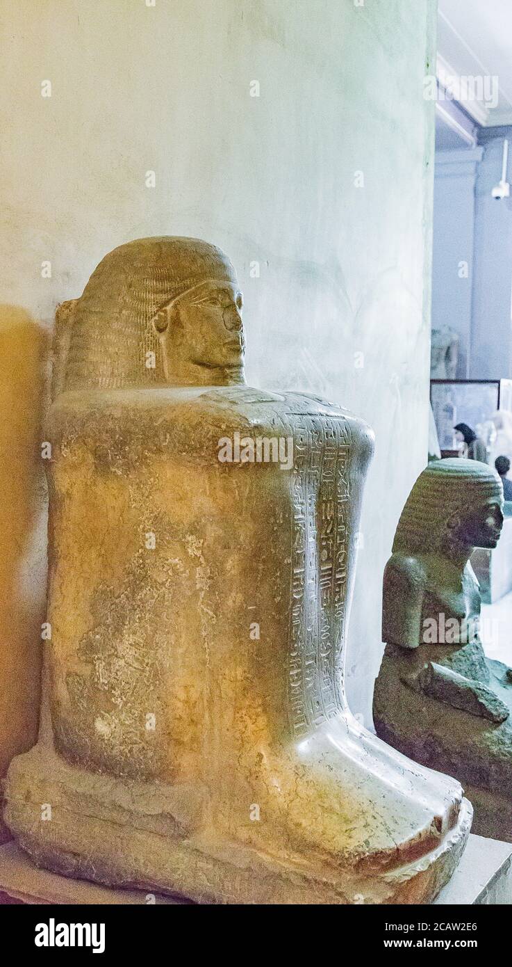 Égypte, le Caire, Musée égyptien, bloc statue de Bakenkhonsu, premier prophète d'Amon pendant le règne de Ramses II Banque D'Images