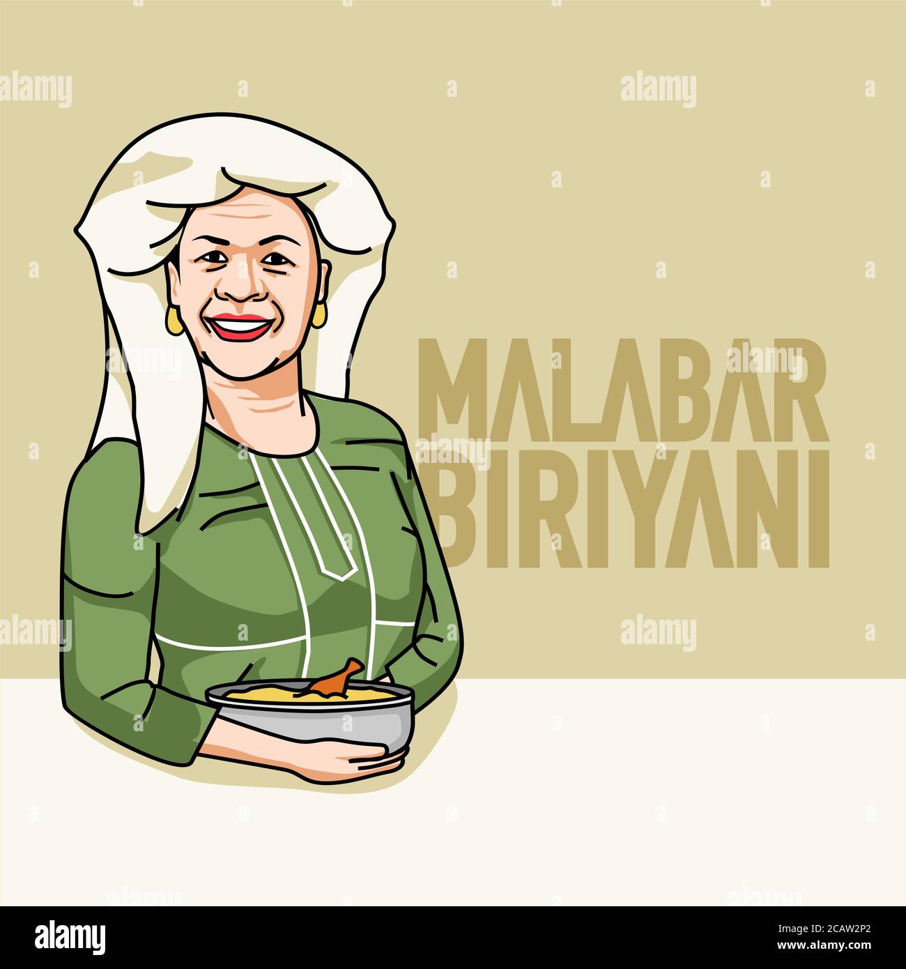 Kerala Malabar femmes musulmanes avec biryani avec texte Illustration de Vecteur