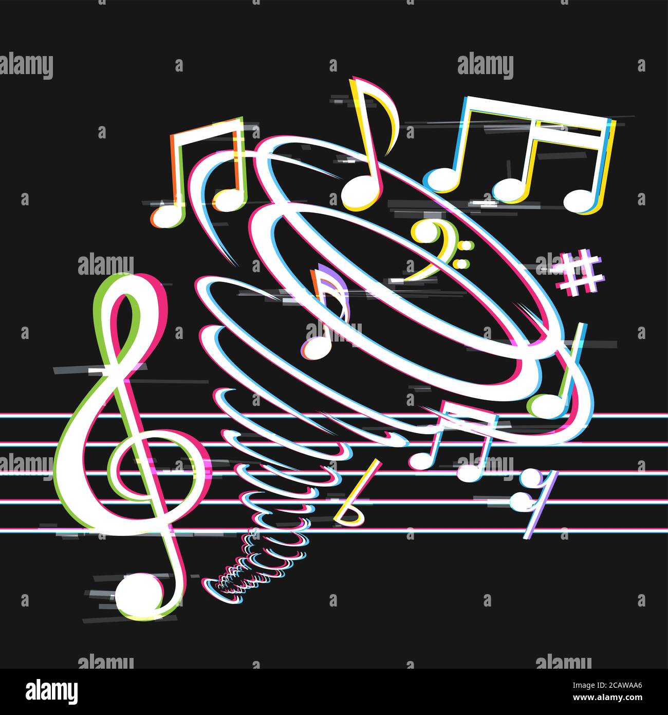 notes de musique de glitch dans la tornade Illustration de Vecteur