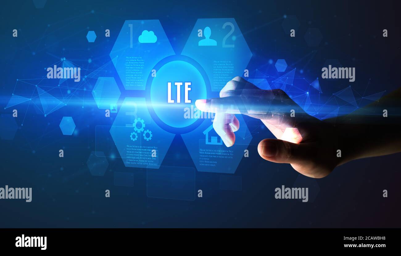 Inscription LTE tactile à la main, nouveau concept technologique Banque D'Images