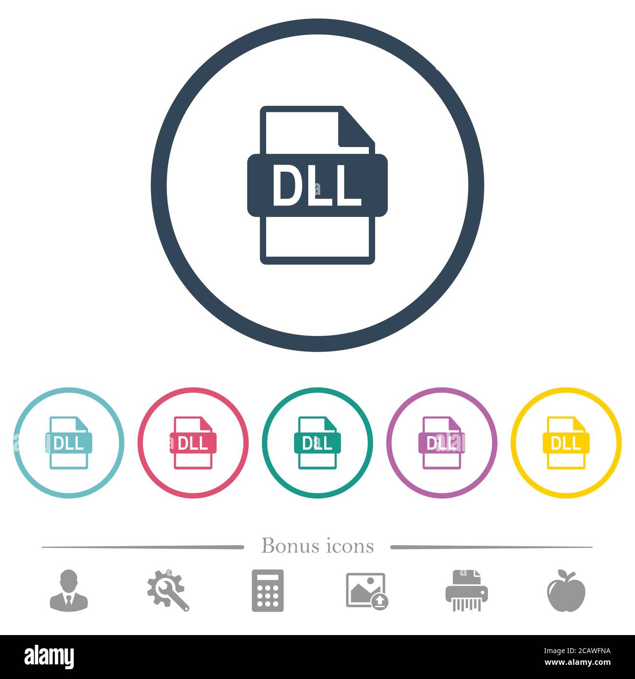 Format de fichier DLL icônes de couleur plate dans des contours ronds. 6 icônes bonus incluses. Illustration de Vecteur