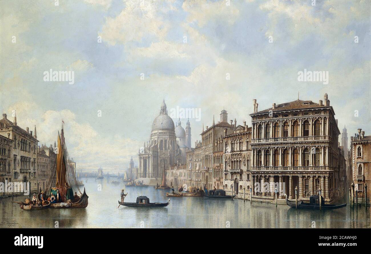 Hermann Ludwig - Grande scène vénitienne avec vue sur Santa Maria Della Salute - Ecole allemande - 19ème et début du 20ème siècle Banque D'Images