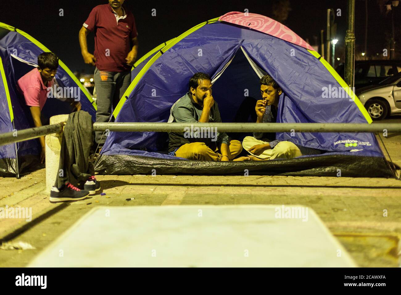 Réfugiés en tente au camp sur l'île de Kos Banque D'Images