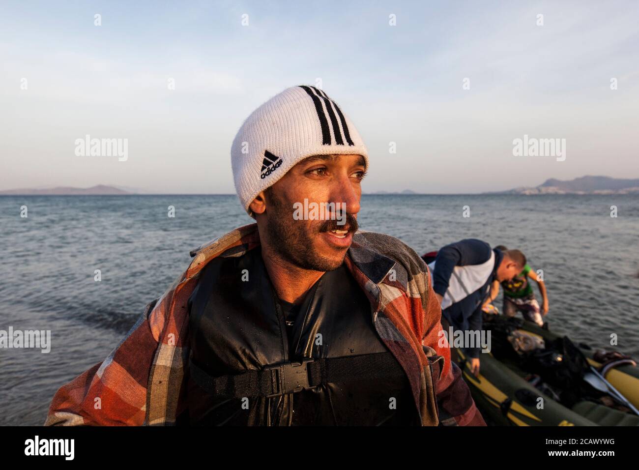 Le réfugié est arrivé en bateau à l'île de Kos Banque D'Images