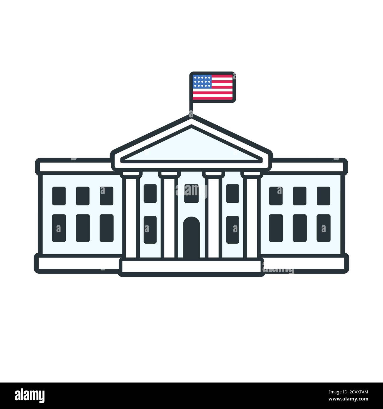 White House à Washington DC, résidence officielle du président des États-Unis. Icône de style dessin animé simple, illustration de clip art vectoriel. Illustration de Vecteur