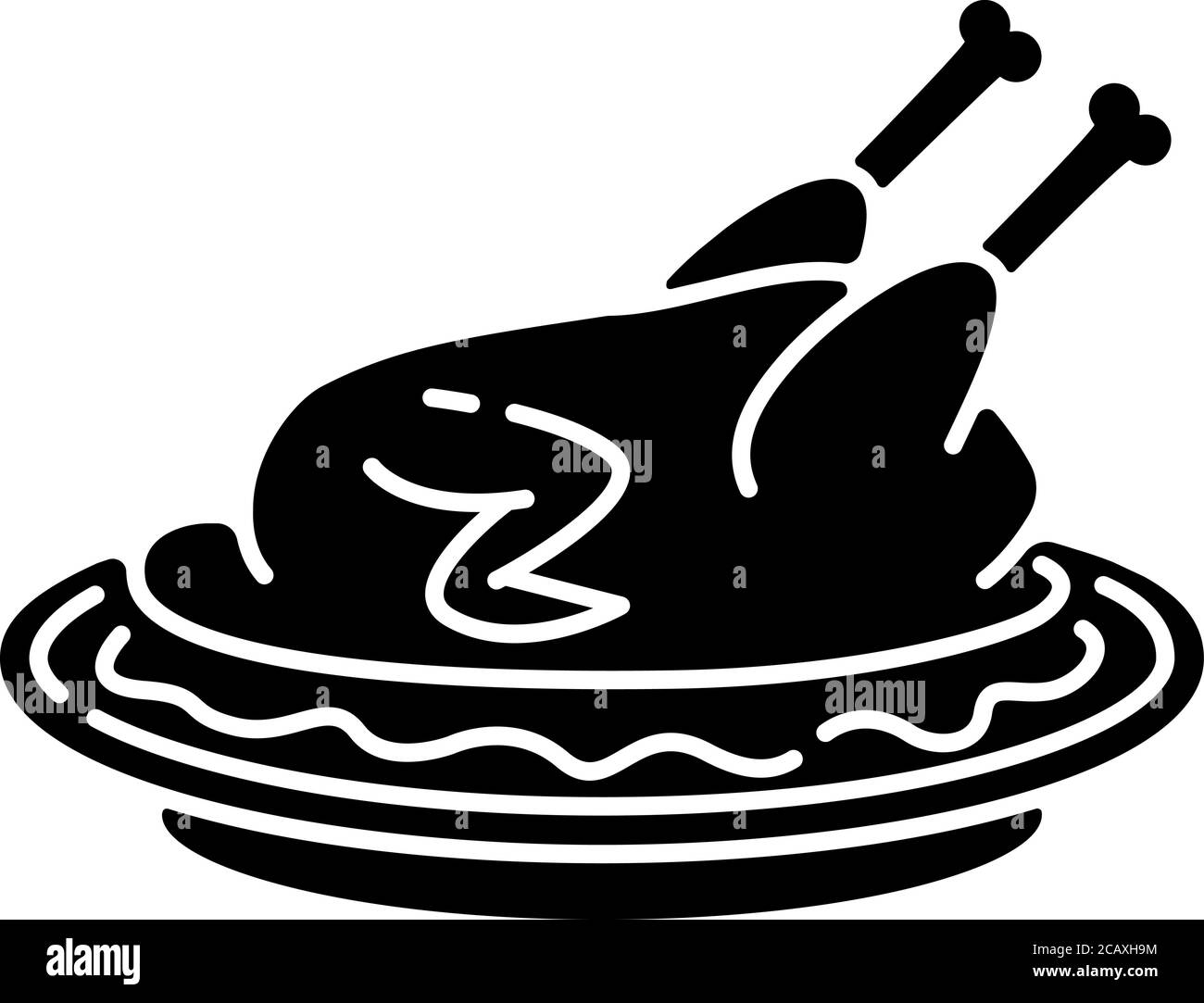 Icône de glyphe noir de canard de Pékin. Poulet rôti entier avec sauce pour Thanksgiving. Recette de plat traditionnel de Pékin. Viande de volaille cuite. Symbole de silhouette Illustration de Vecteur