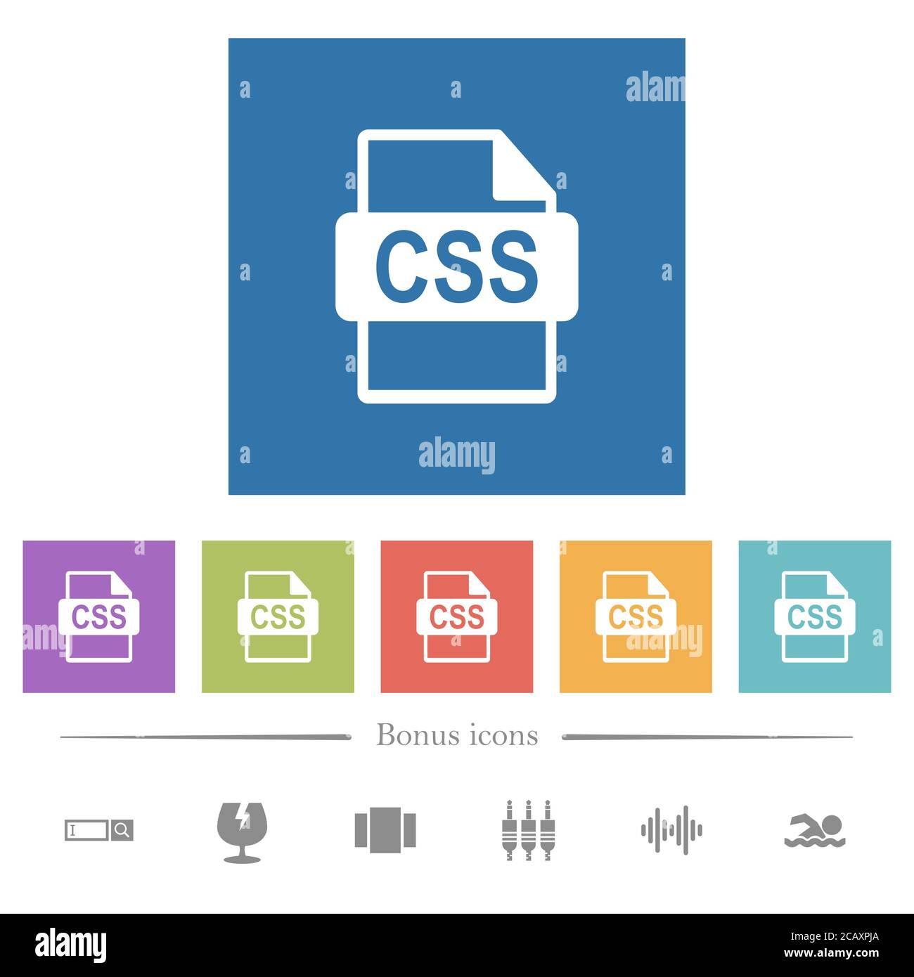 Format de fichier CSS icônes blanches plates sur fond carré. 6 icônes bonus incluses. Illustration de Vecteur