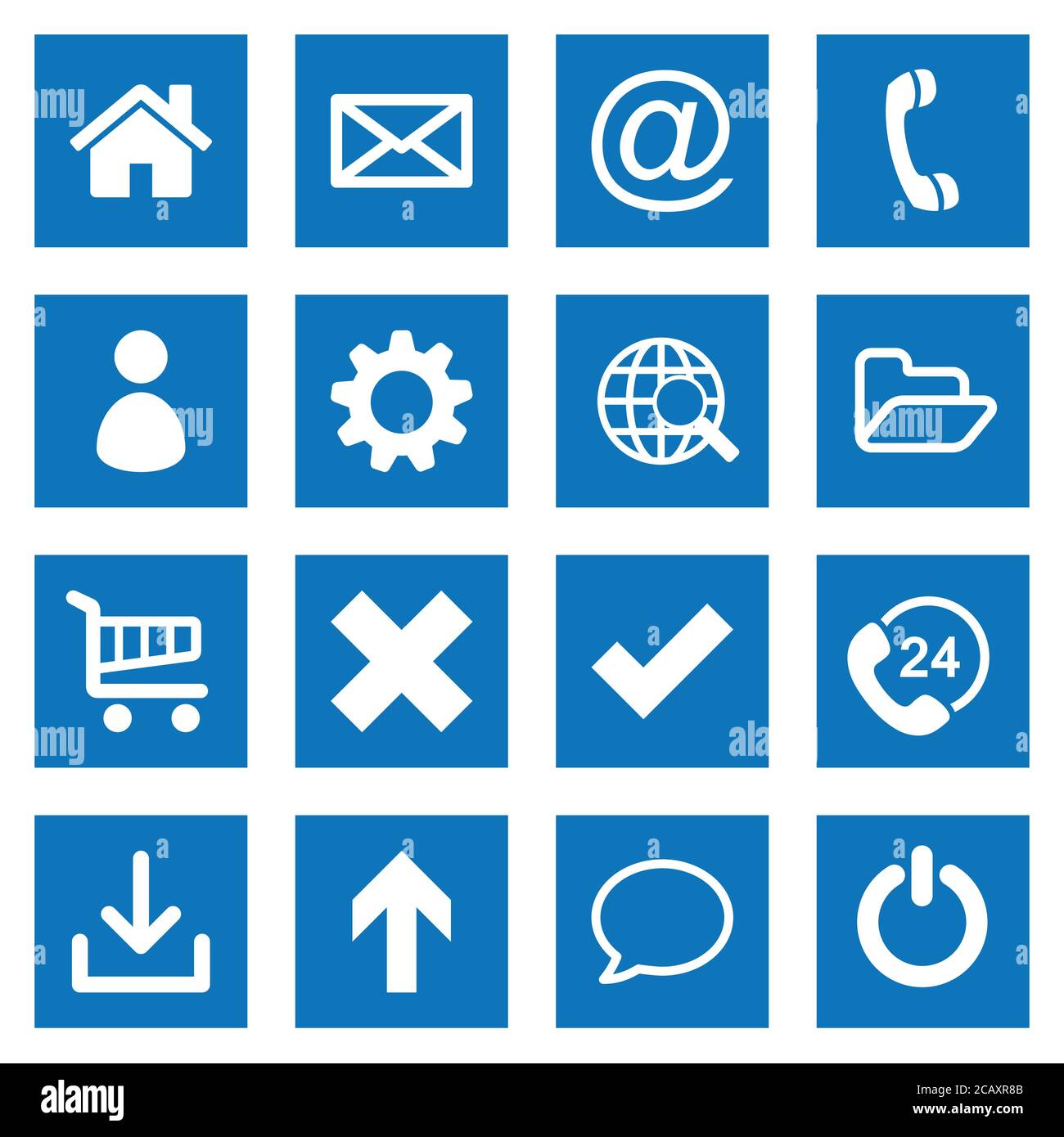 Collection d'icônes web de base plates blanches sur fond bleu rectangulaire Illustration de Vecteur