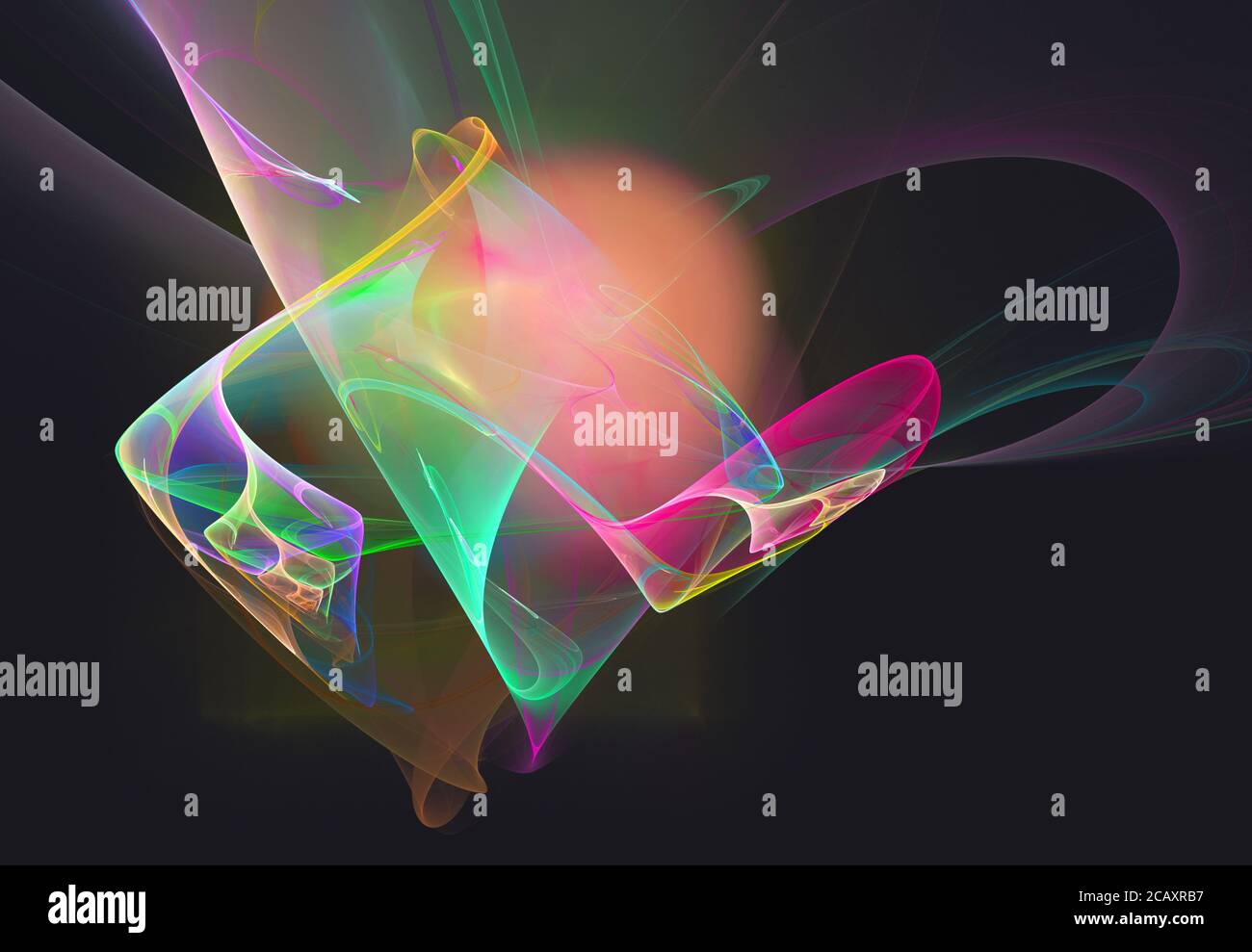 Fractales, cristal lumineux abstrait coloré sur fond noir Banque D'Images