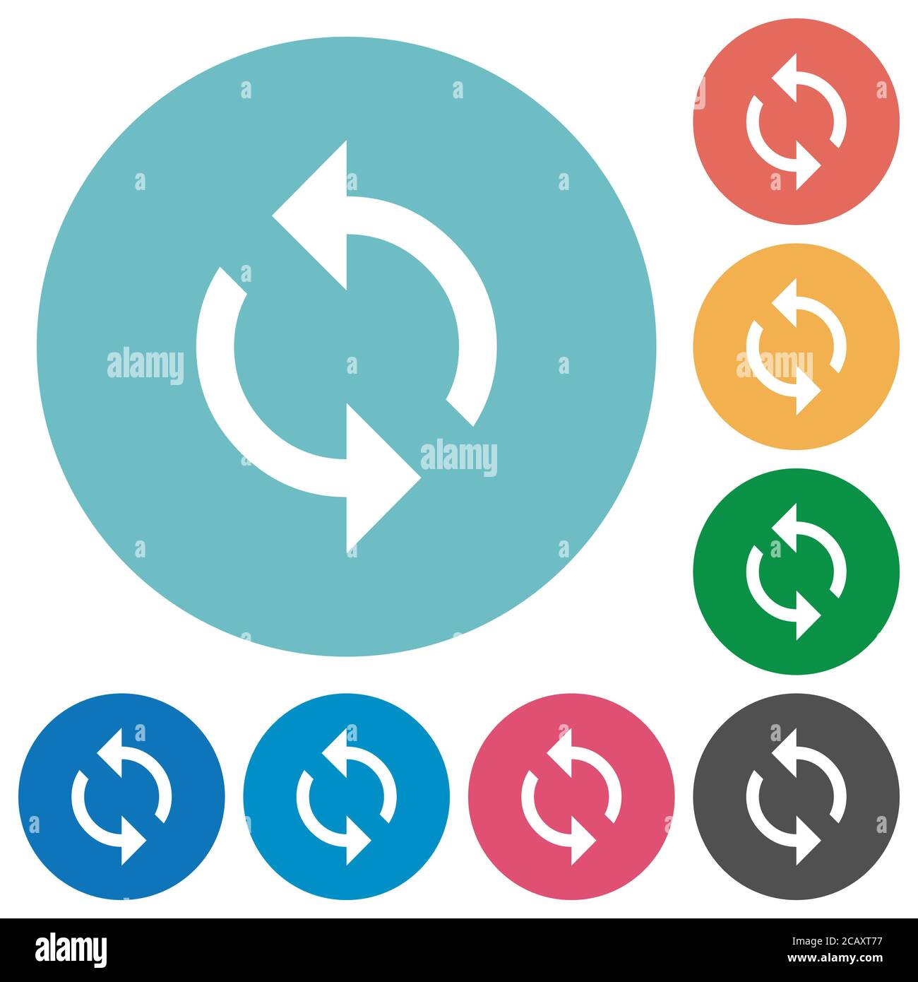 Des icônes blanches plates de boucle de programmation sur des arrière-plans ronds de couleur Illustration de Vecteur
