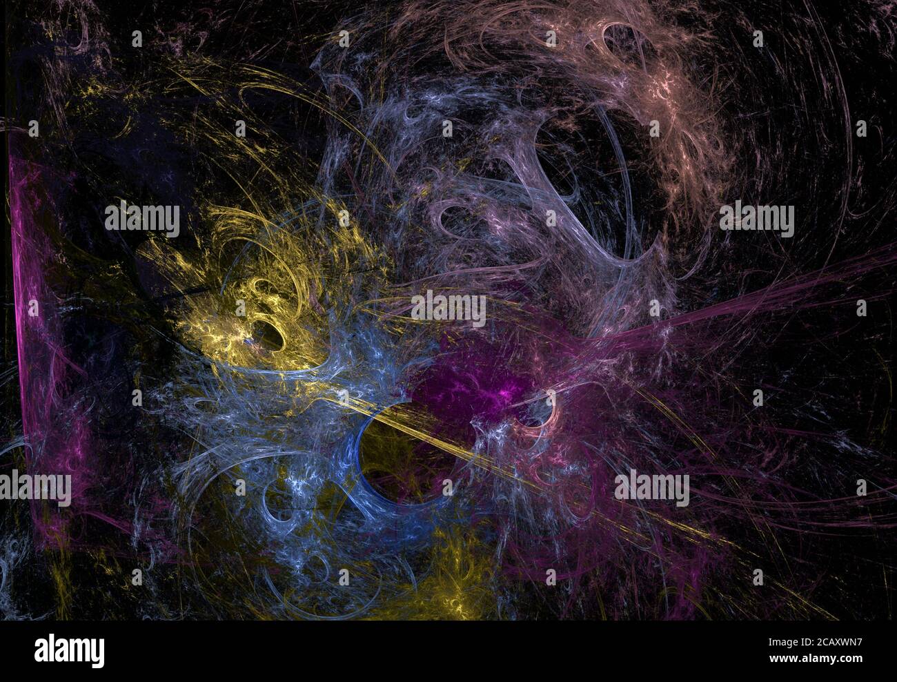 Arrière-plan fractal abstrait avec lignes chaotiques colorées et tourbillons un arrière-plan noir Banque D'Images