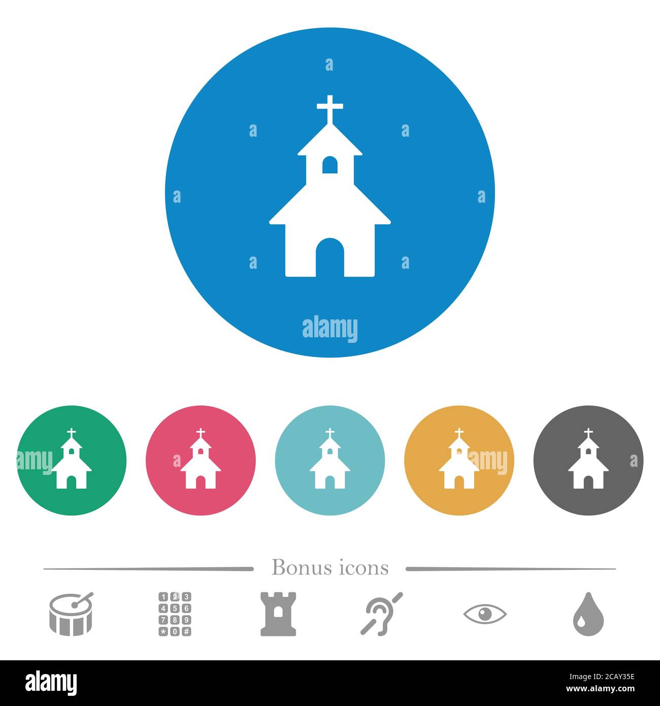 Cliquez sur des icônes blanches plates sur des arrière-plans de couleur ronde. 6 icônes bonus incluses. Illustration de Vecteur