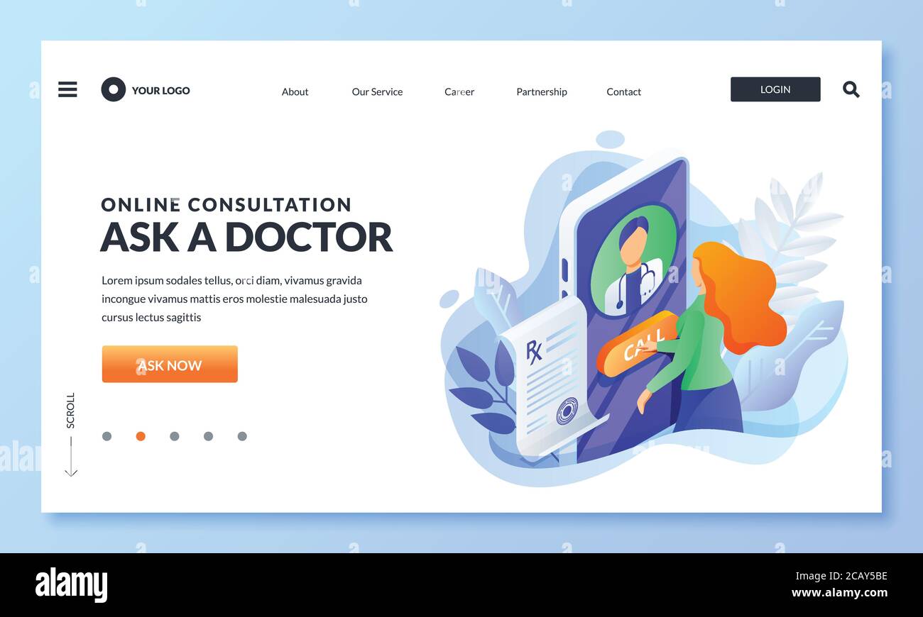 Consultation médicale en ligne, demandez le service d'un médecin. Patient lors d'un appel de vidéoconférence avec un médecin de famille. Illustration isométrique vector 3d. Concept de usi Illustration de Vecteur