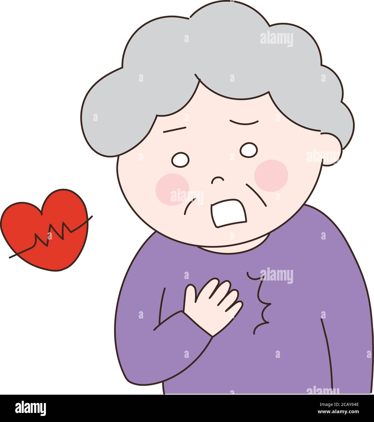 Femme souffrant de maladie cardiaque. Isolé sur fond blanc. Illustration de Vecteur