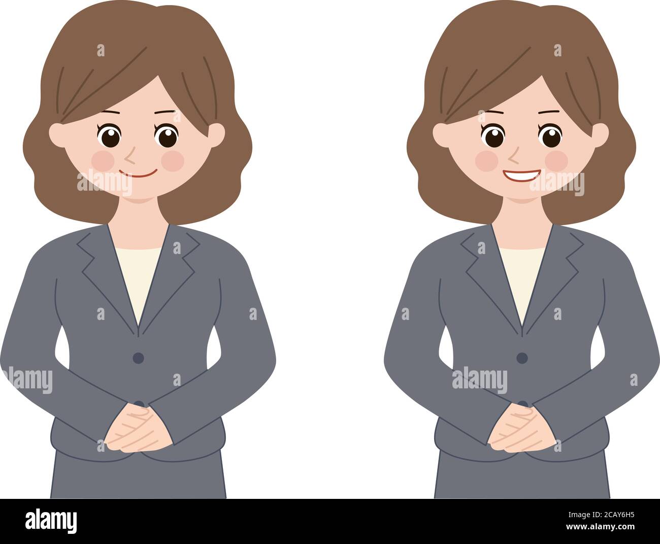 Femme repliant ses mains dans un costume élégant de bureau. Illustration vectorielle isolée sur fond blanc. Illustration de Vecteur