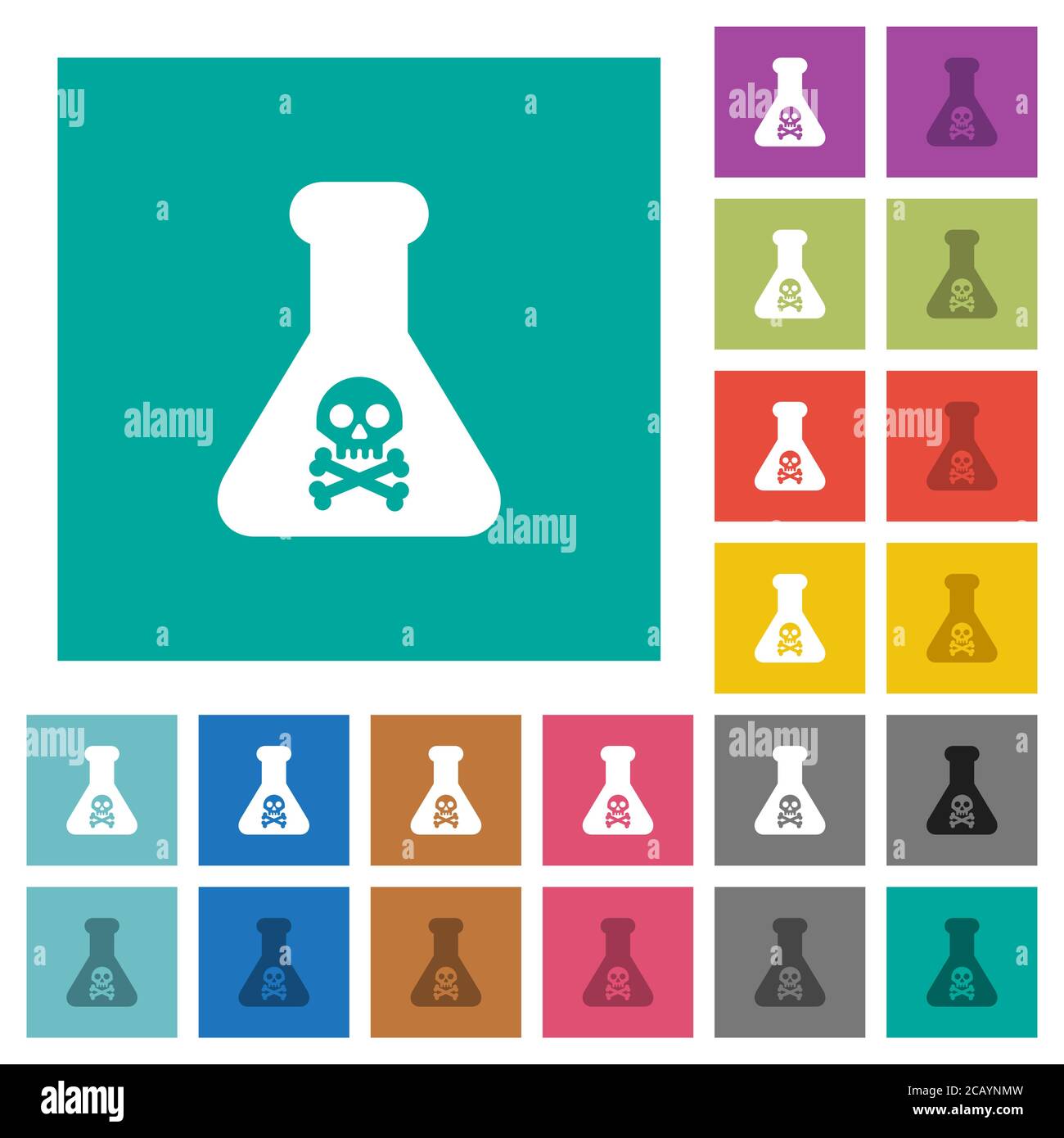 Des icônes plates multicolores d'expériences chimiques dangereuses sur des fonds carrés simples. Variantes d'icônes blanches et foncées incluses pour un effet de survol ou actif Illustration de Vecteur